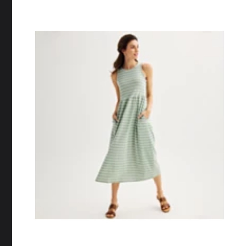 croft & barrow Green and White Striped Sleeveless Maxi Dress